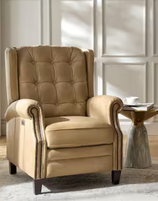 Carlos Beige 29.25''W Genuine Leather Power Recliner with Solid Wood Legs ZRCBS0428-BGE(might be missing hardware)