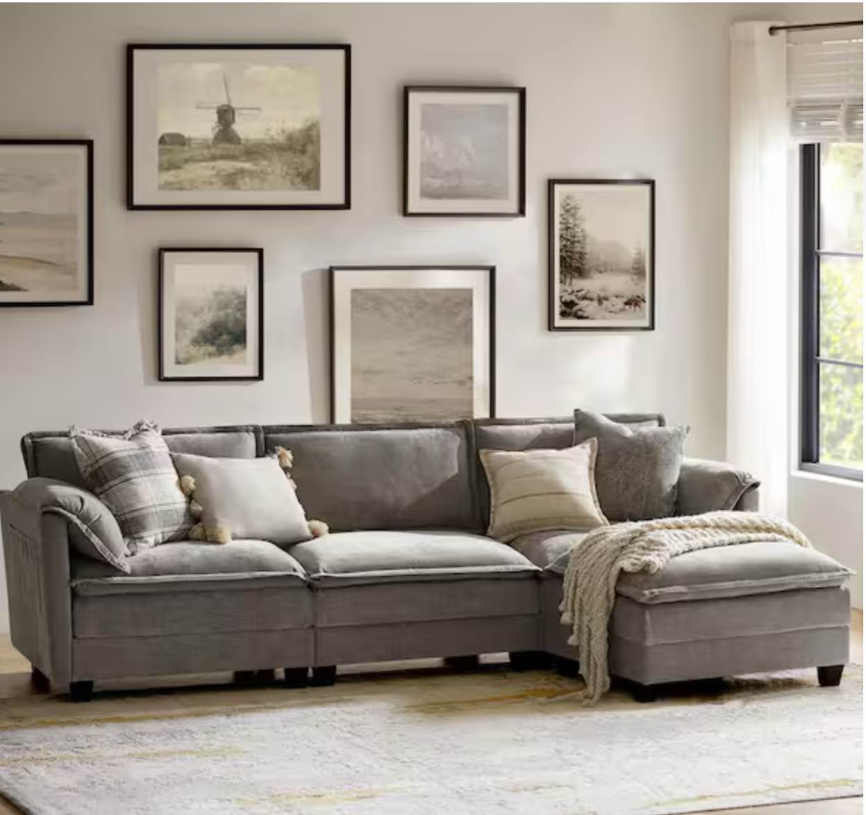 Noemi Pillow Arm 108 in. 4-piece Polyester Sectional Sofa in. Light Gray Z6SFXW0501-LGY-A+B (2 boxes)(may be missing hardware)