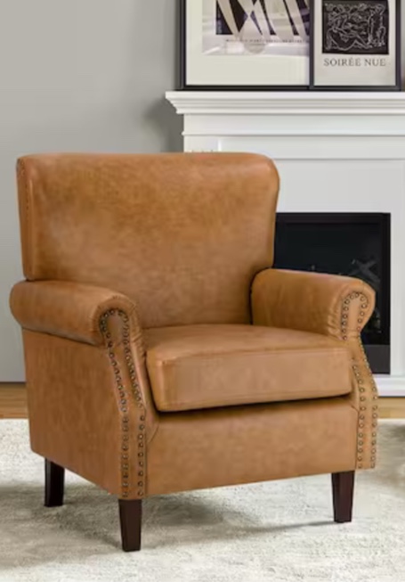 30 in. Traditional Camel Faux Leather Arm Chair with Solid Wooden Legs CHM0601-CAMEL(may be missing hardware)