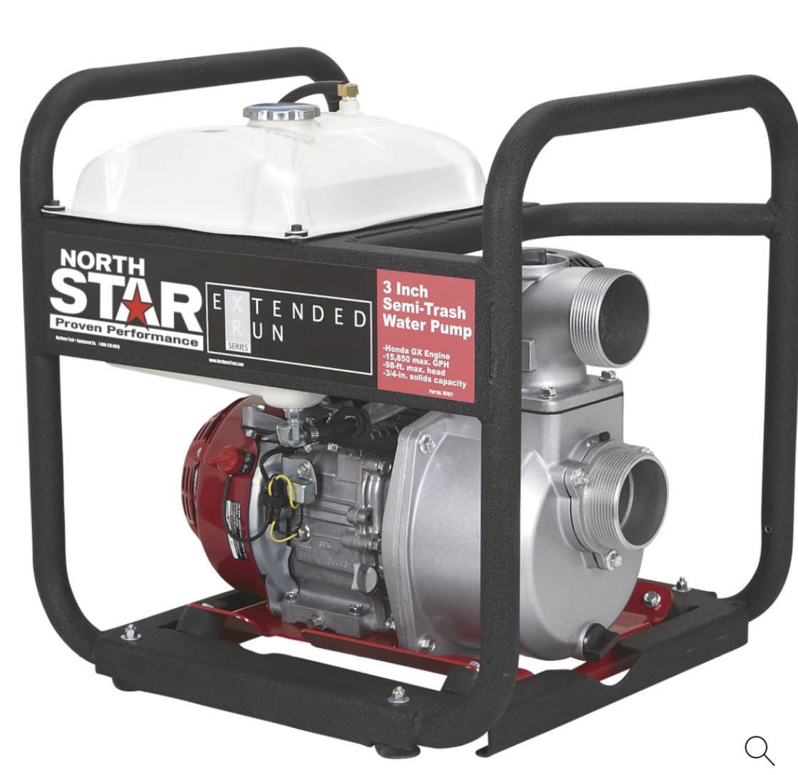 NorthStar Extended Run Semi-Trash Pump, 3in. Ports, 15,850 GPH, 3/4in. Solids Capacity, 200cc Honda GX200 Engine