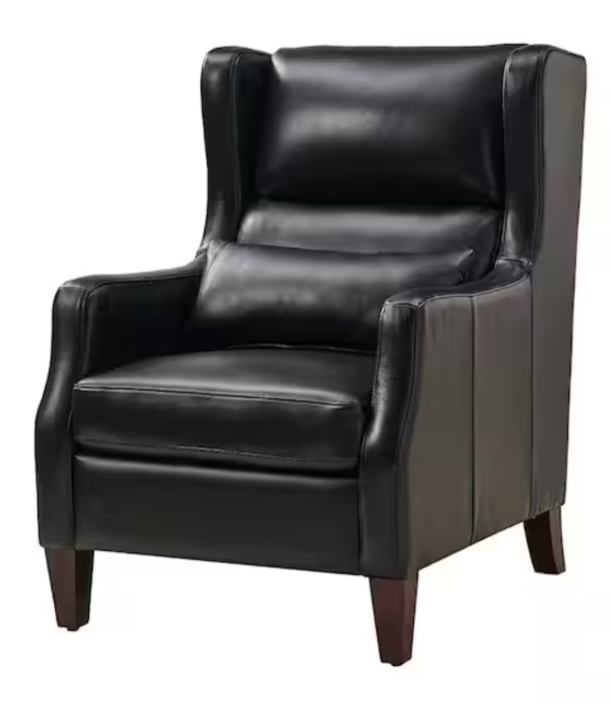 Ovill Black Modern Genuine Leather Wingback Armchair with Pillow CHLB0951- BLK(may be missing hardware)