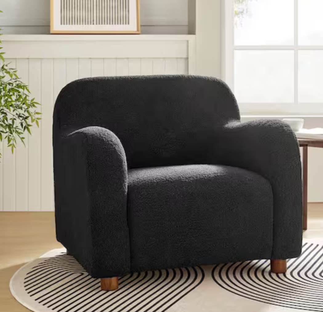 William Modern Black 35 in. Wide Boucle Upholstered Armchair with Solid Wood Legs CHYH0957-BLK(may be missing hardware)