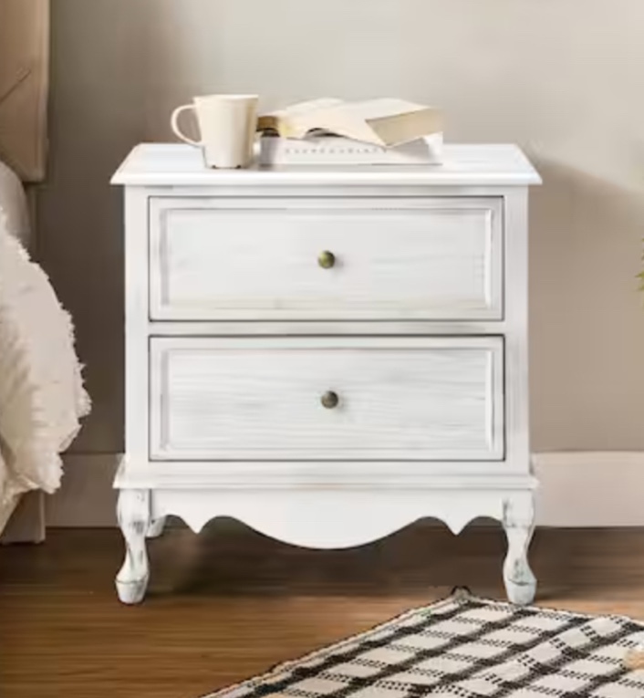 Hippie 24” tall 2 drawer end table NSCL0522 - WHITE(has damage)