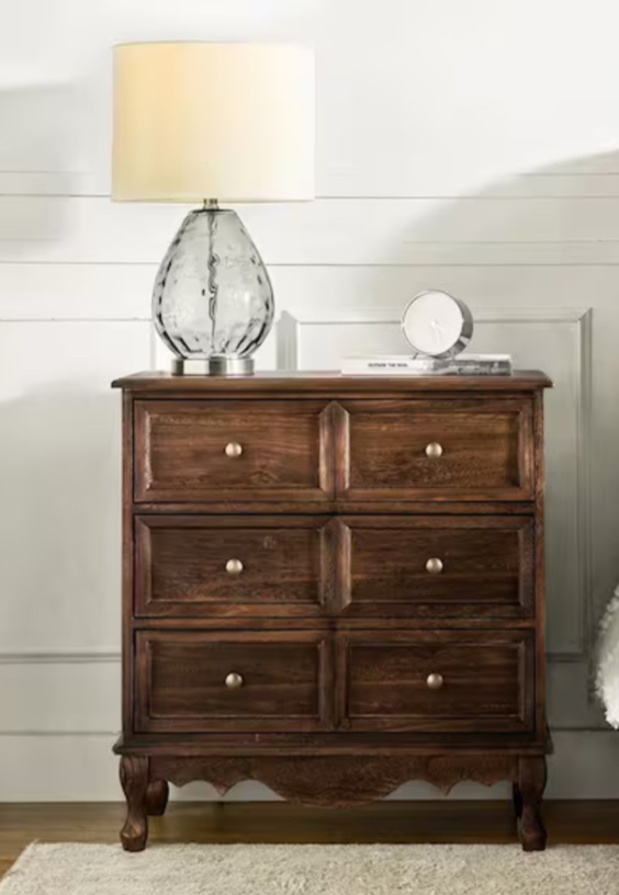 Elpenor Farmhouse Walnut 30 in. H 3-Drawer Storage Cabinet Nightstand with Adjustable Feet and Solid Wood Legs SCCL0878 - WAL