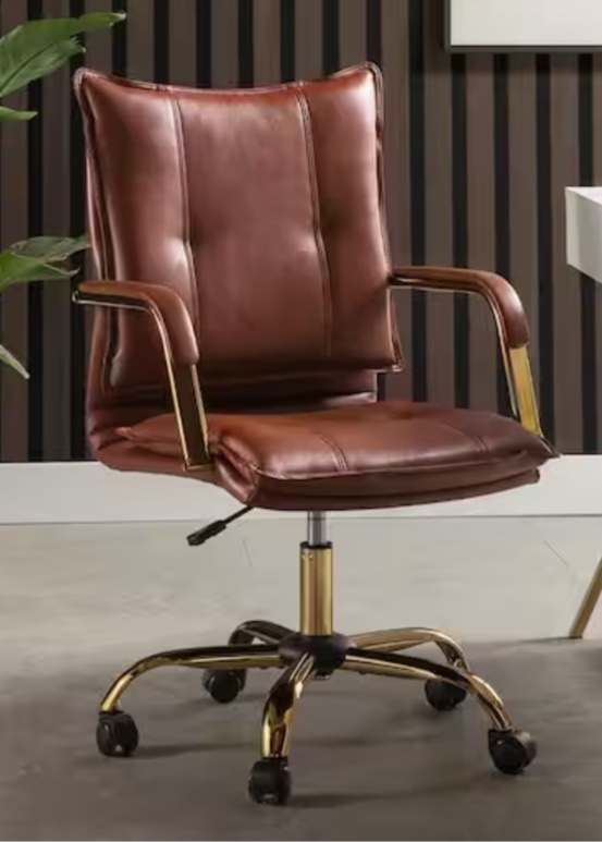 Patrizia Contemporary Task Chair Office Swivel Ergonomic Upholstered Chair with Tufted Back-Brown OFHT0417-BROWN