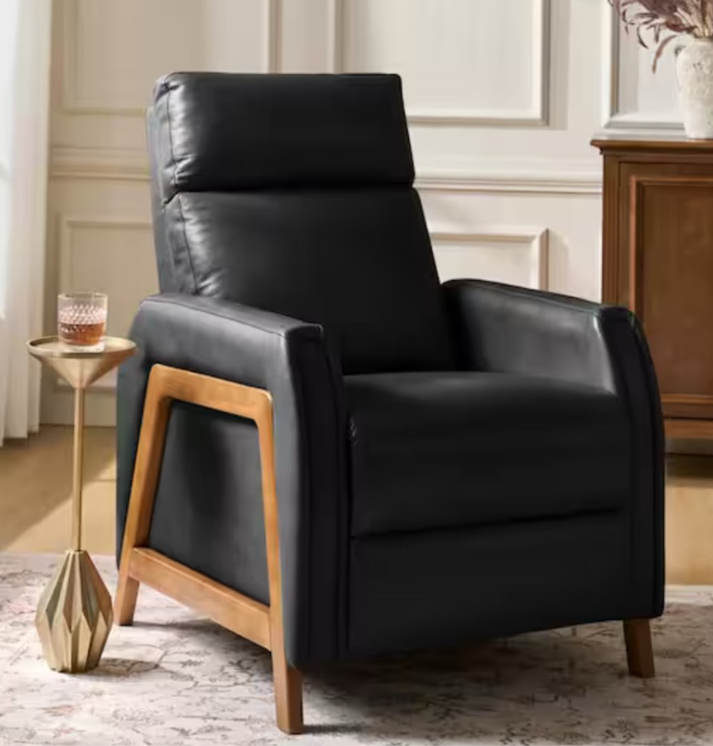 Casica Black 29 in. Genuine Leather Power Recliner with USB and Type-C Ports ZRCLB0486-BLK