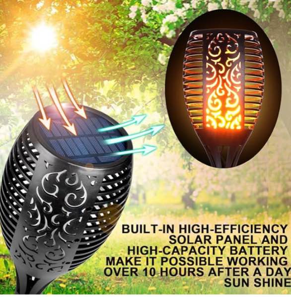 Solar Torch Flame Garden Lights Solar Pathway Flickering Lighting Waterproof (4 pack)
