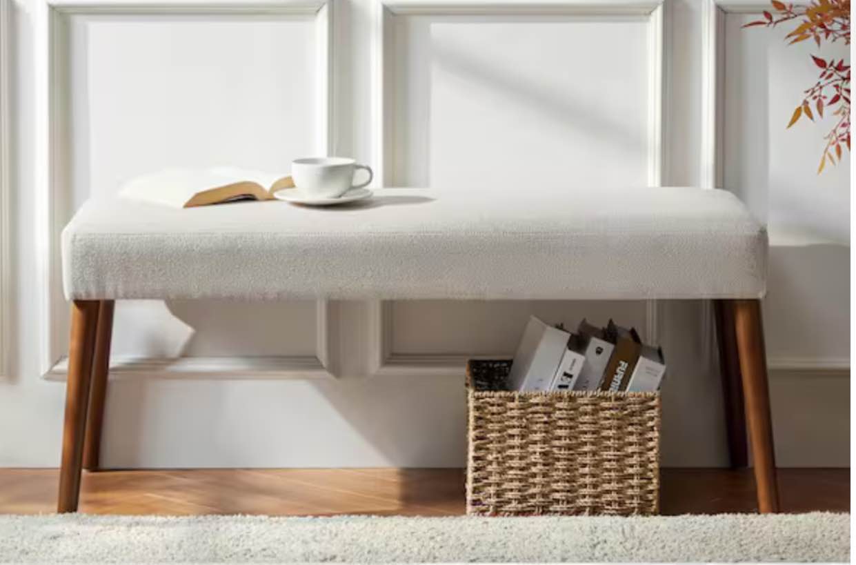 Saboor Beige 44 in. Dining Bench with Solid Wood Legs