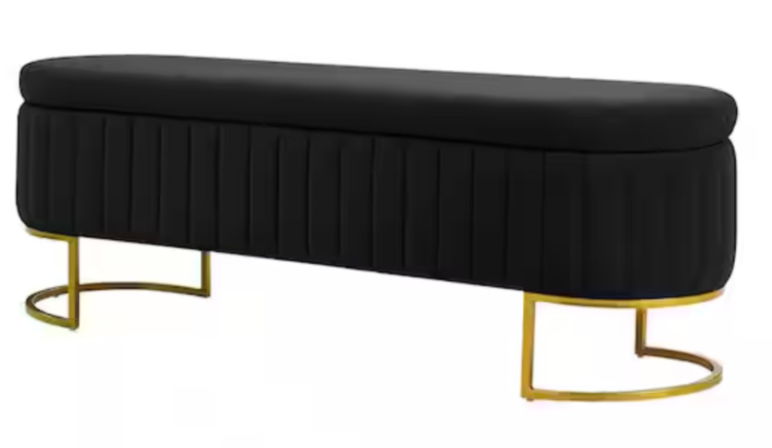 Hilario Black 55.5 in. W Bedroom Storage Bench with Internal Compartmented and Channel Tufted