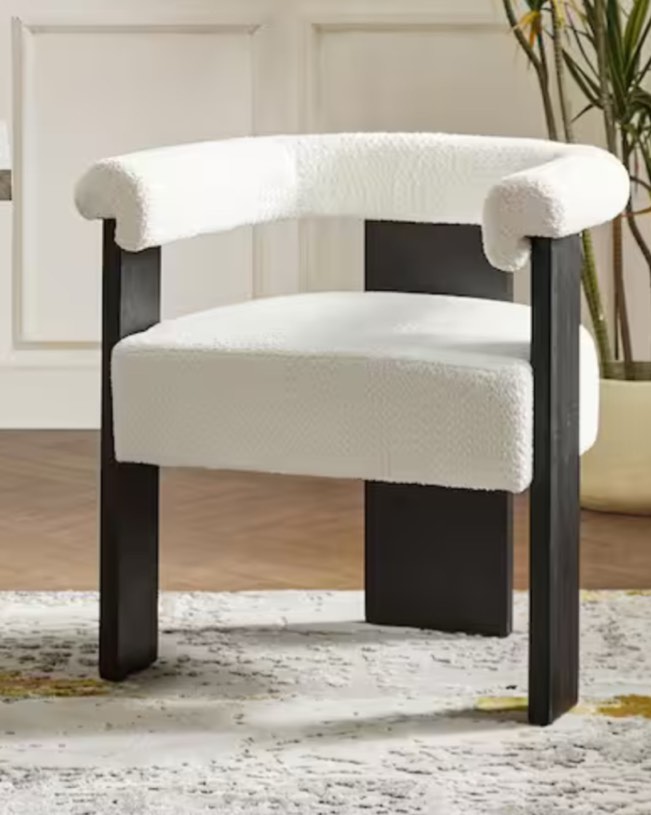 Emanuele Modern Ivory Boucle Dining Chair with Solid Wood Legs