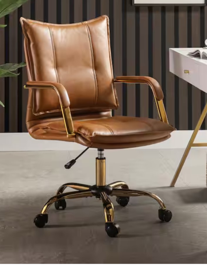 Patrizia Contemporary Task Chair Office Swivel Ergonomic Upholstered Chair with Tufted Back-Camel