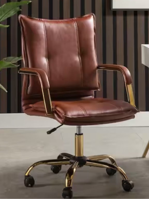 Patrizia Contemporary Task Chair Office Swivel Ergonomic Upholstered Chair with Tufted Back-Brown