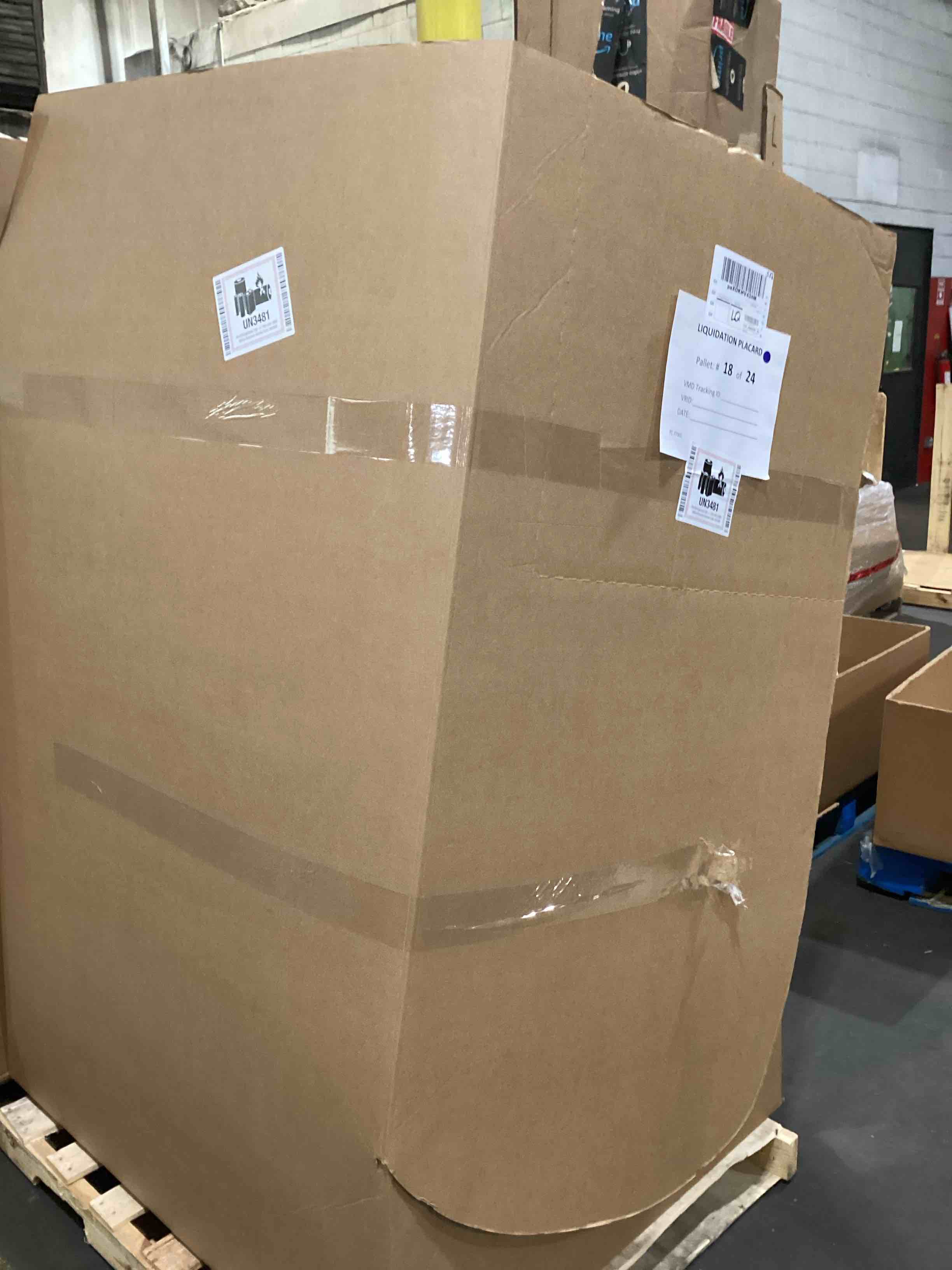 Condition photo showing As Is for pallet of miscellaneous appliances damaged or missing parts