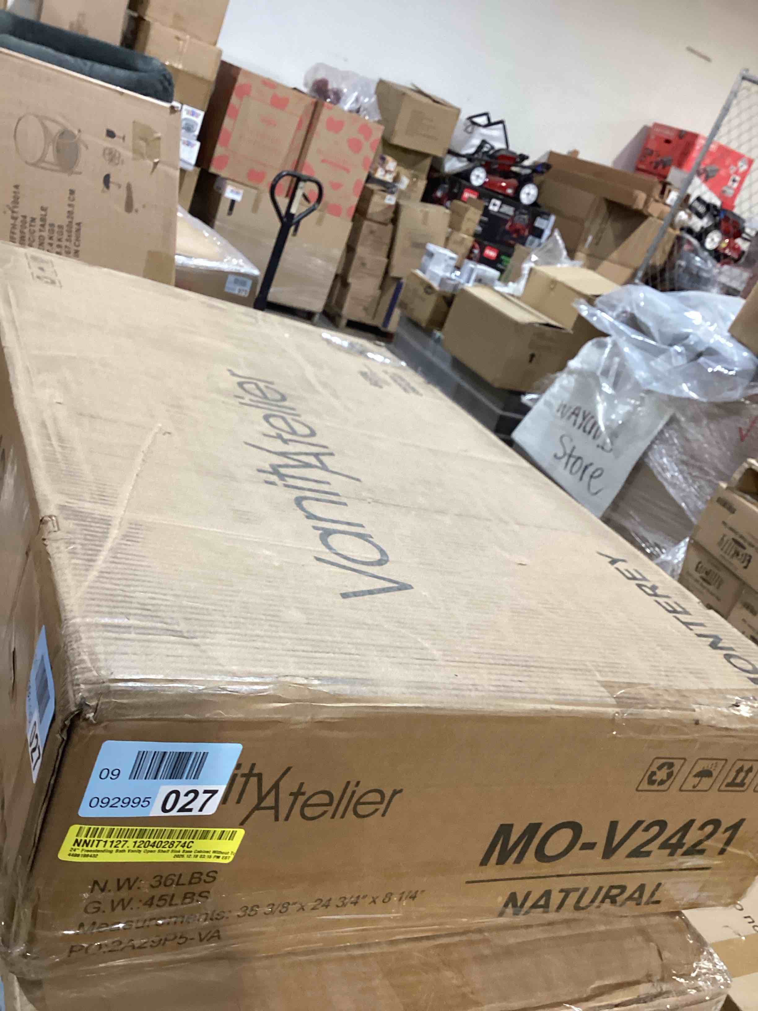 Condition photo showing New/Like New for 24" Freestanding Solid Wood Premium Grade Bath Vanity Open Shelf Sink Base Cabinet Without Top in Natural Color24/30"/36" W (Natural Monterey, 24" Wx21 Dx34.5 H)