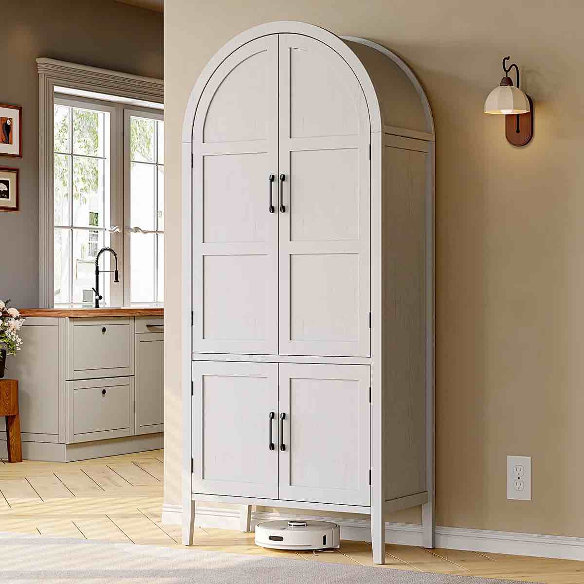 71 Inch Tall Arched Cabinet, 5-Tier Arched Kitchen Pantry Cabinet With Doors & Shelves, White