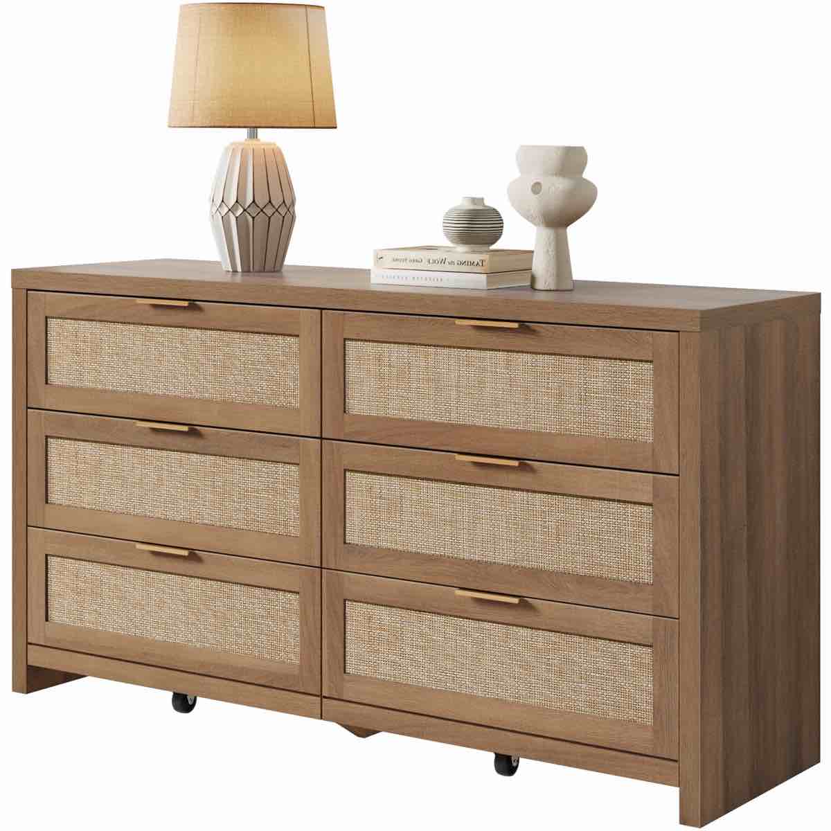 Shads Rattan 6 Drawer 56.85” Wide Dresser With Ample Storage