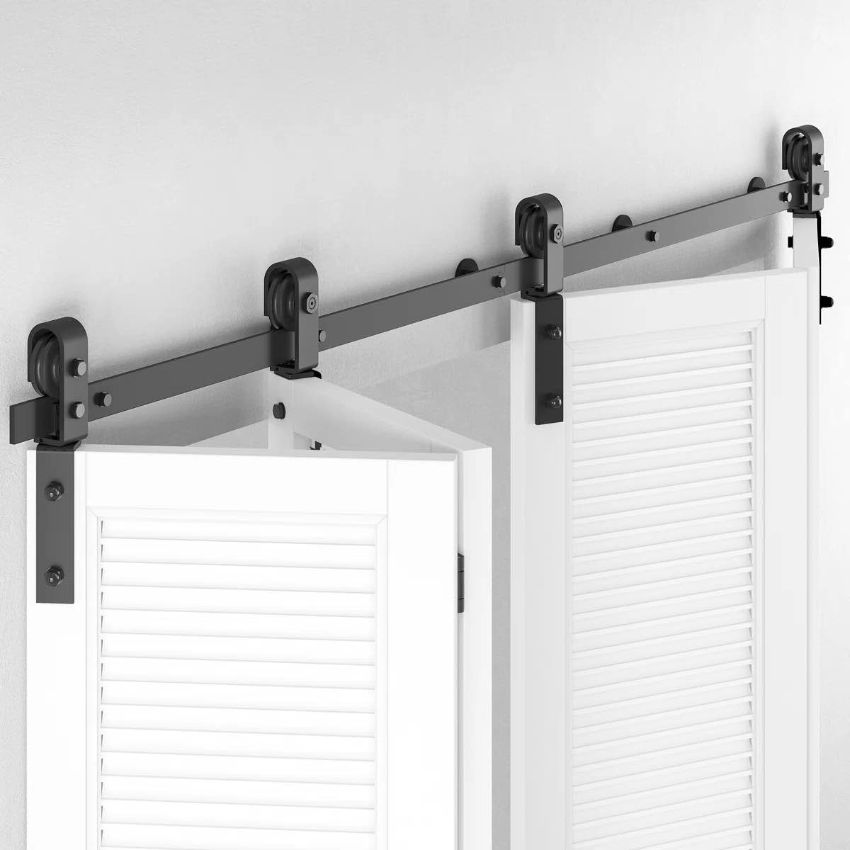 Standard Bifold Double Barn Door Hardware Kit (Door Not Included), J shape Hanger