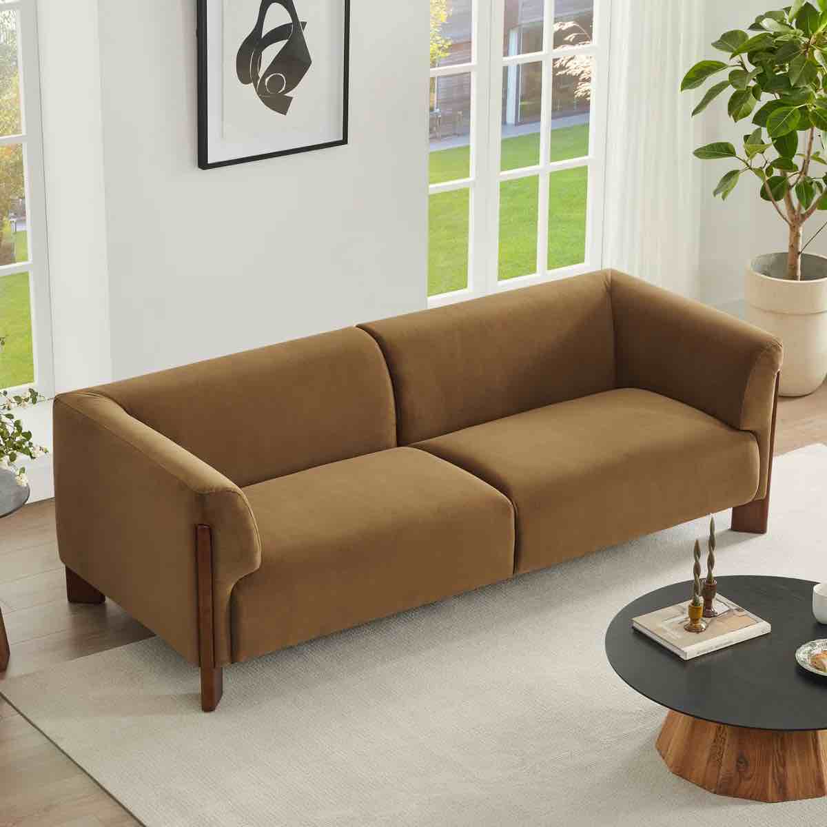 Wanetta 88” Upholstered Sofa With Solid Wood Leg, Soren Ochre Performance Velvet