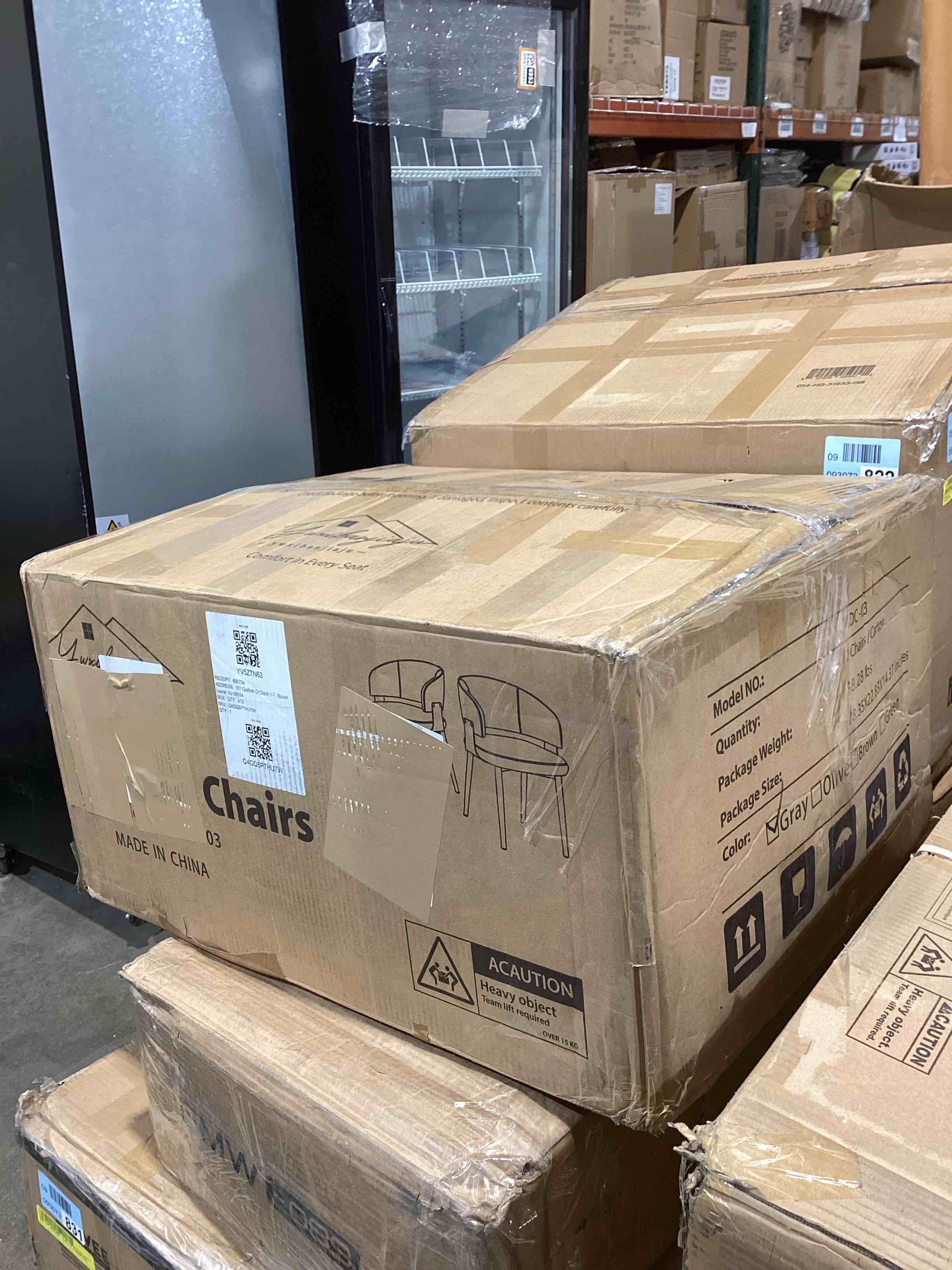 Condition photo showing New/Like New for Modern Dining Chairs Set of 2, Faux Leather Upholstered Kitchen Chairs with Curved Back and Metal Legs, Mid Century Chairs for Dining Room, Kitchen, or Café (Light Gray)