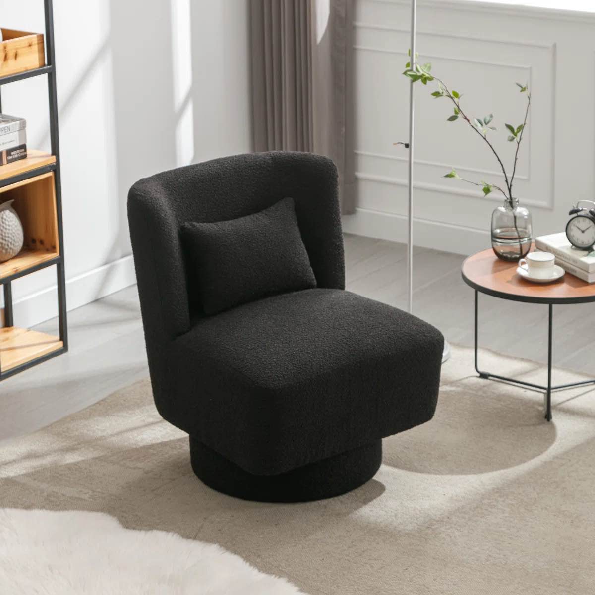 Ollie Upholstered Swivel Slipper Chair, Black 