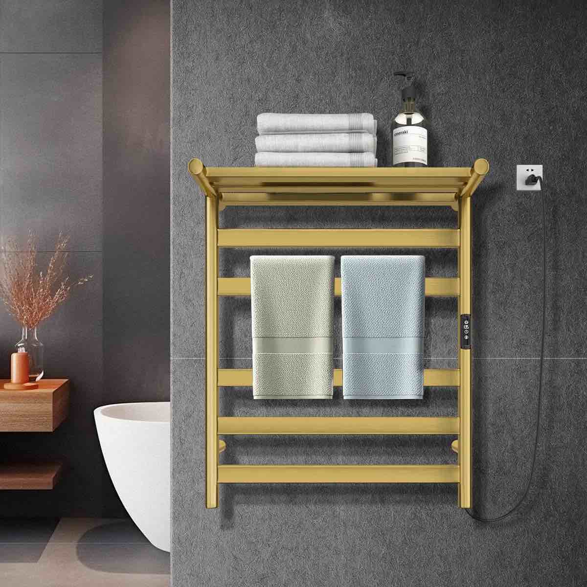 Electric Heated Towel Rack with Top Shelf Wall Mount Towel Warmer BT1006GD