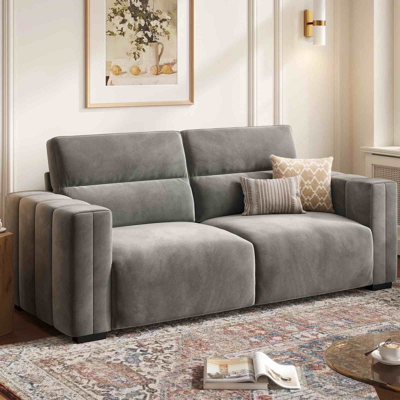 82” Velvet Loveseat Sofa, Comfy Deep Seat Sofa with Soft Cushion, Modern 2-Seater Couch with Piano Design Armrest& Ergonomic Backrest, Home Sofa Couch for Living room Bedroom