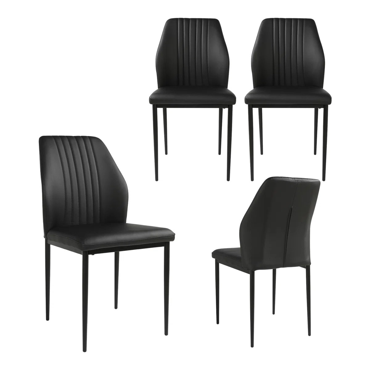 Cotton 35''Modern Faux Leather Dining Chairs with Stable Steel Legs, Upholstered Solid Back Side Chair (Set of 4)
