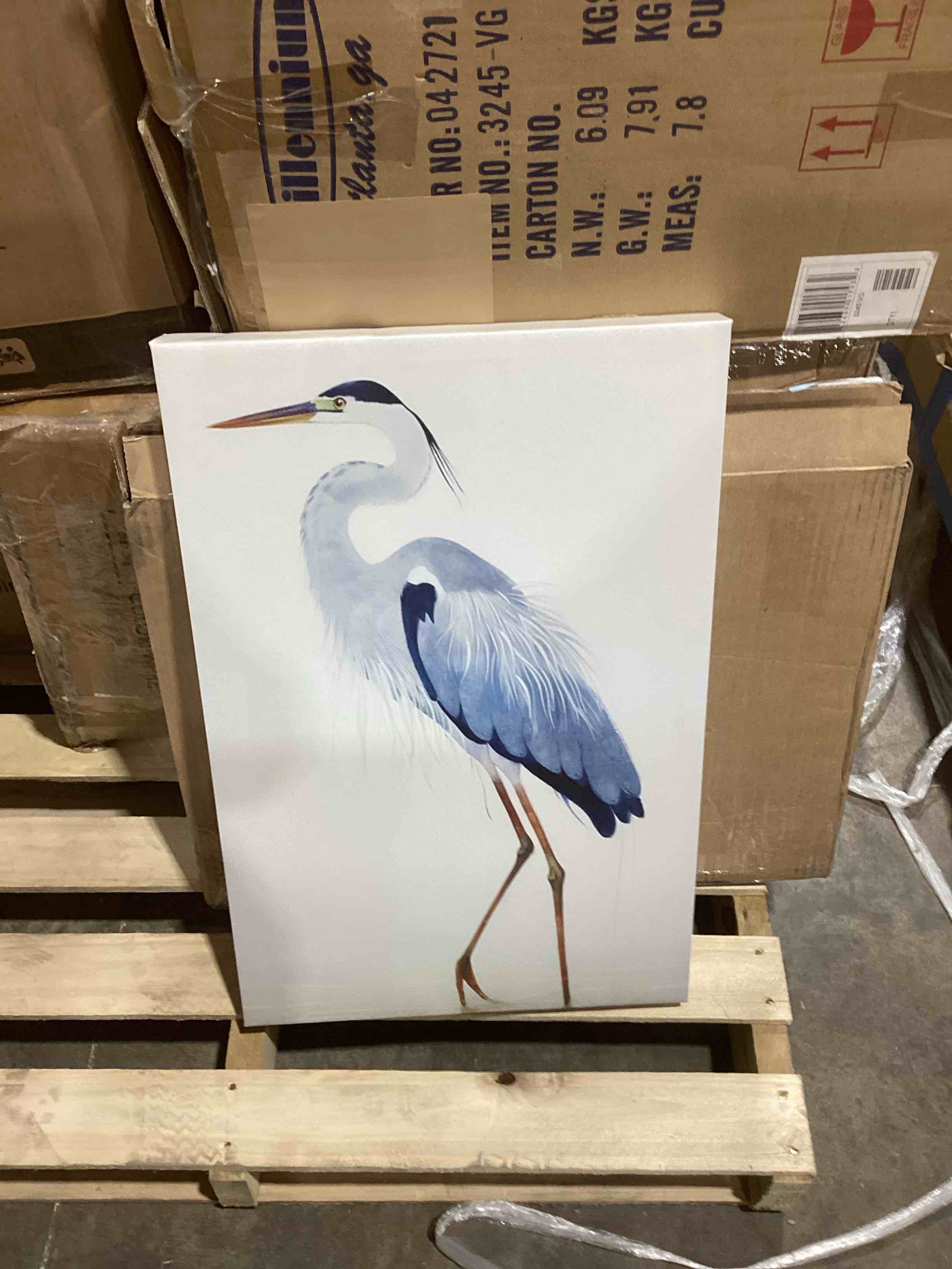 Condition photo showing New/Like New for Crane Heron Bird Watercolor Pastel Blue Animal Pictures Large Framed Canvas Painting Print Wall Art 24" H x 16" W