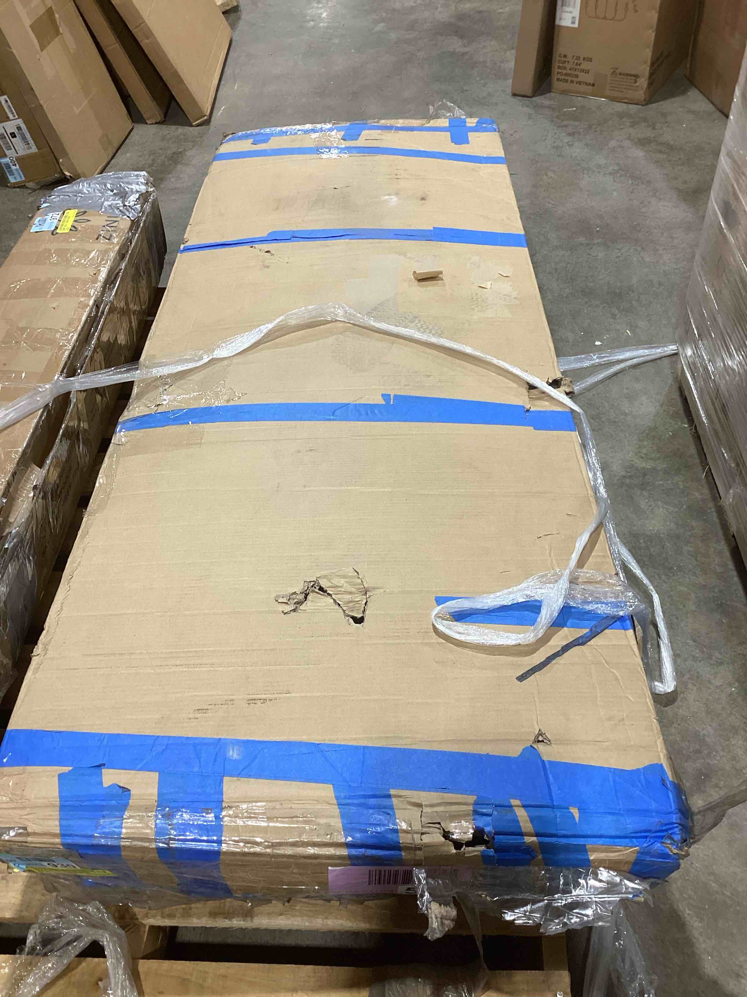 Condition photo showing As Is for Beiro Solid Wood Rattan Platform Bed with Headboard, Bohemian and Mid-Century King  Bed Frame, Black 