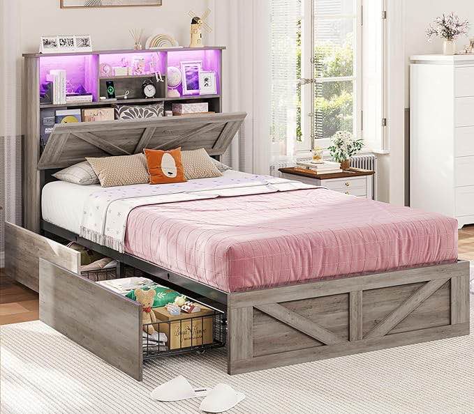 DJ503980_1 Twin Farmhouse Bed Frame 4 Drawers, Black