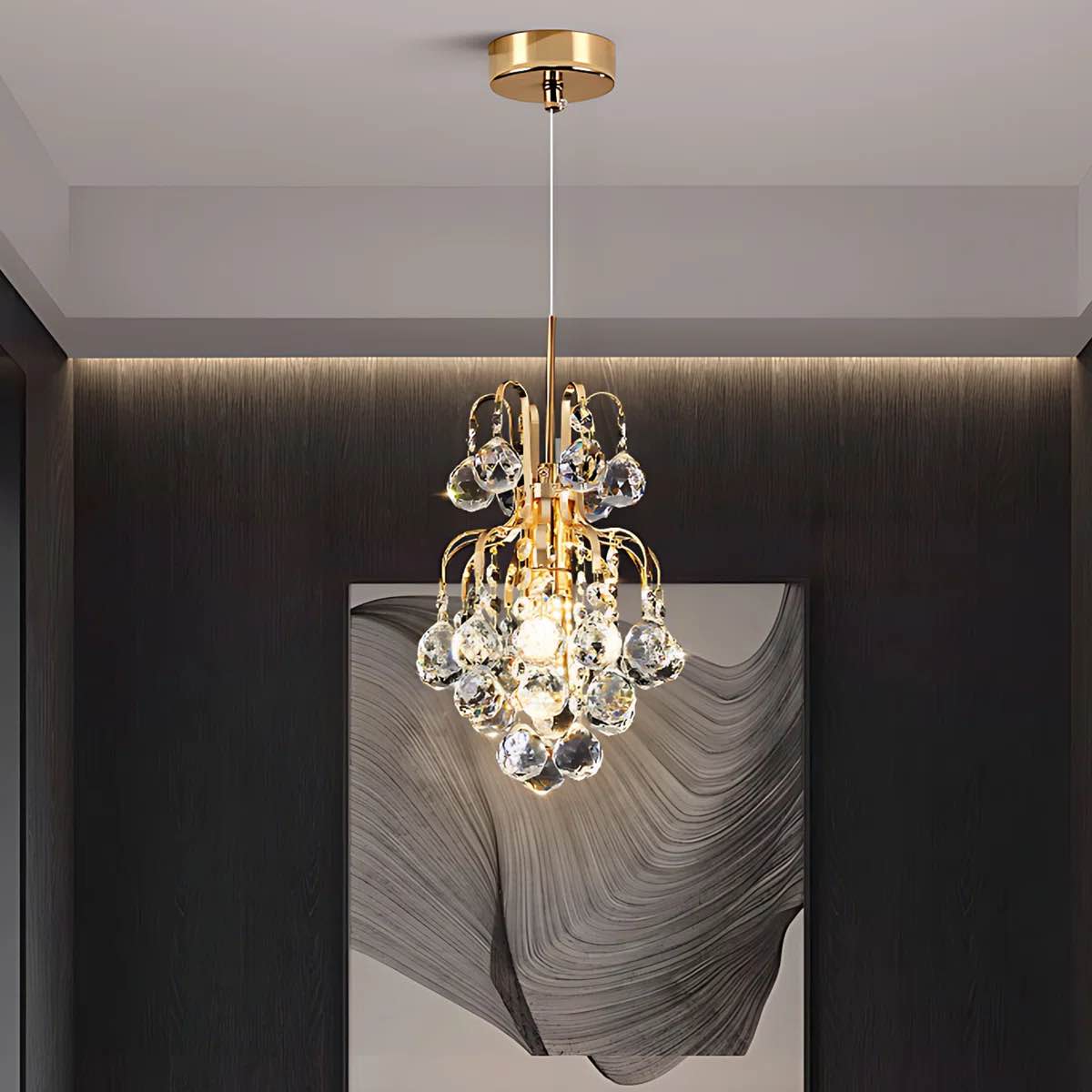 1 - Light Dimmable Crystal Empire Chandelier With Gold Finish