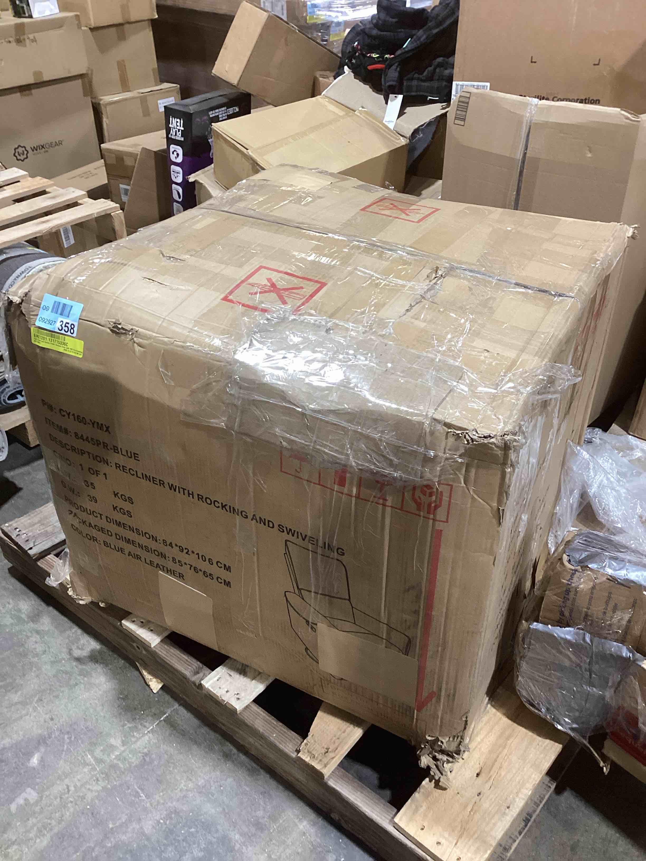 Condition photo showing New/Like New for Hjalti 32.3" Wide Power Recliner PU Leather 270° Swivel and Rocker Recliner with USB Port, Blue