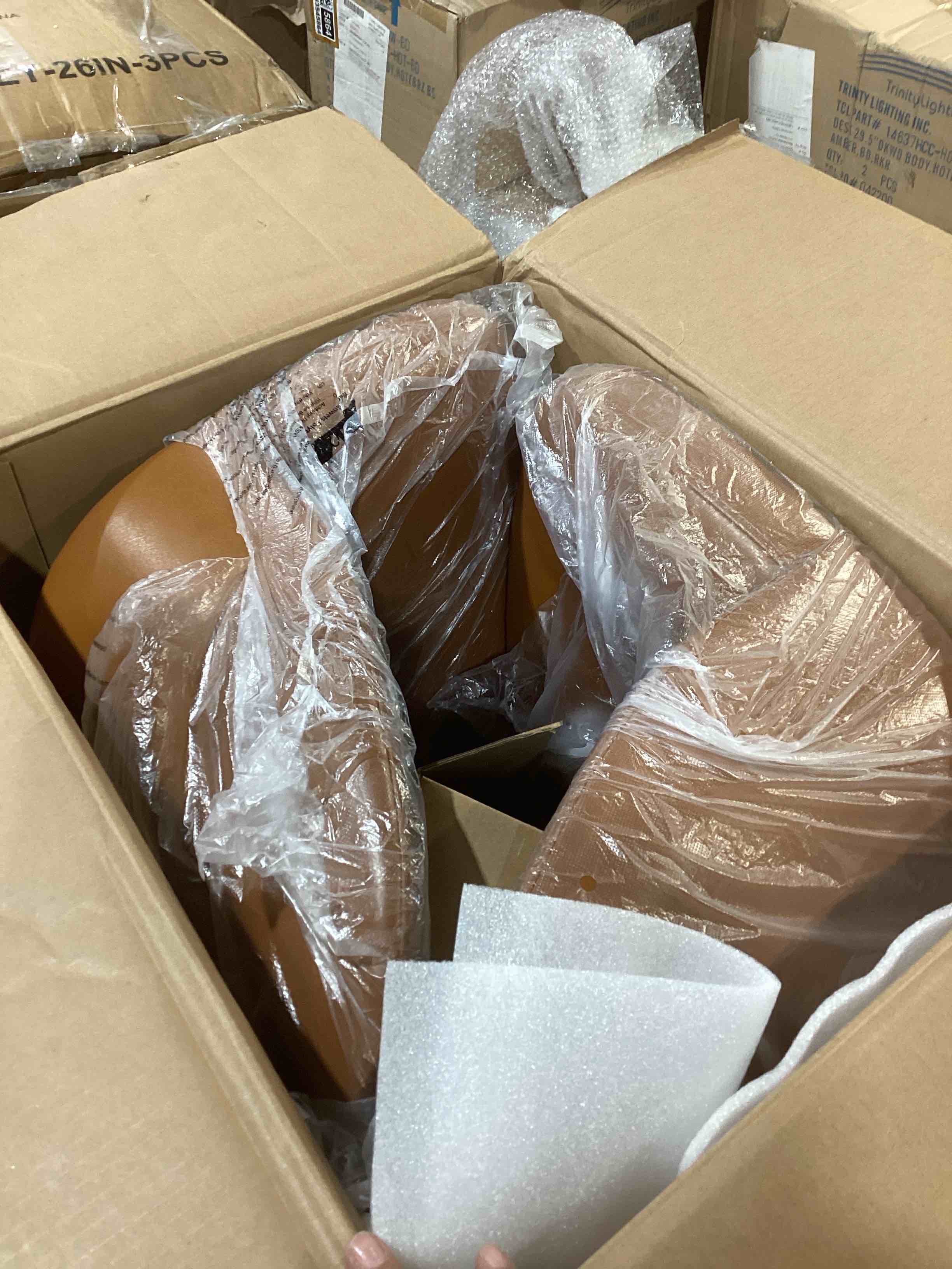 Condition photo showing New/Like New for COLAMY Upholstered Dining Chairs Set of 2, Modern PU Leather Dining Room Kitchen Side Chair with Padded Seat and Wood Legs Restaurant/Cafe,Light Brown 3008