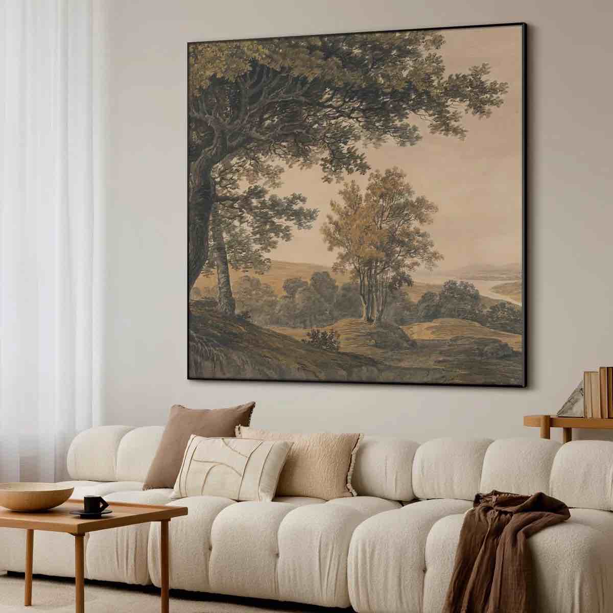 Extra Large Wall Art Fabric Print - Vintage Woodland Landscape Artwork Decor for Living Room or Bedroom - "Frame Assembly Required (Unfinished Frame)"