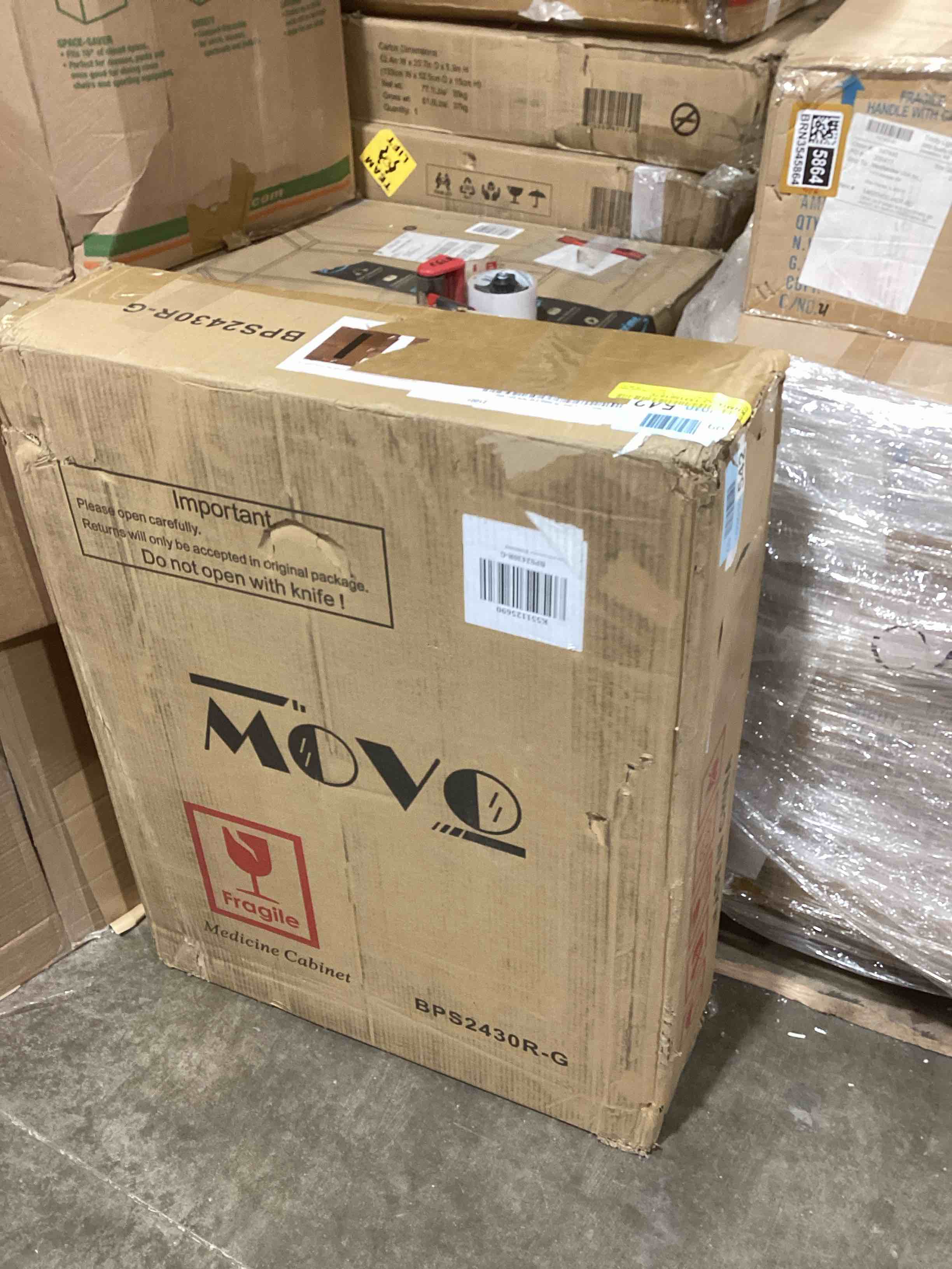 Condition photo showing As Is for Movo Gold Metal Framed 24 Inch x 30 Inch Bathroom Medicine Cabinet with Mirror Aluminum Farmhouse Vanity Mirrors Recess or Surface Mount Installation 24"W x 30"H Gold