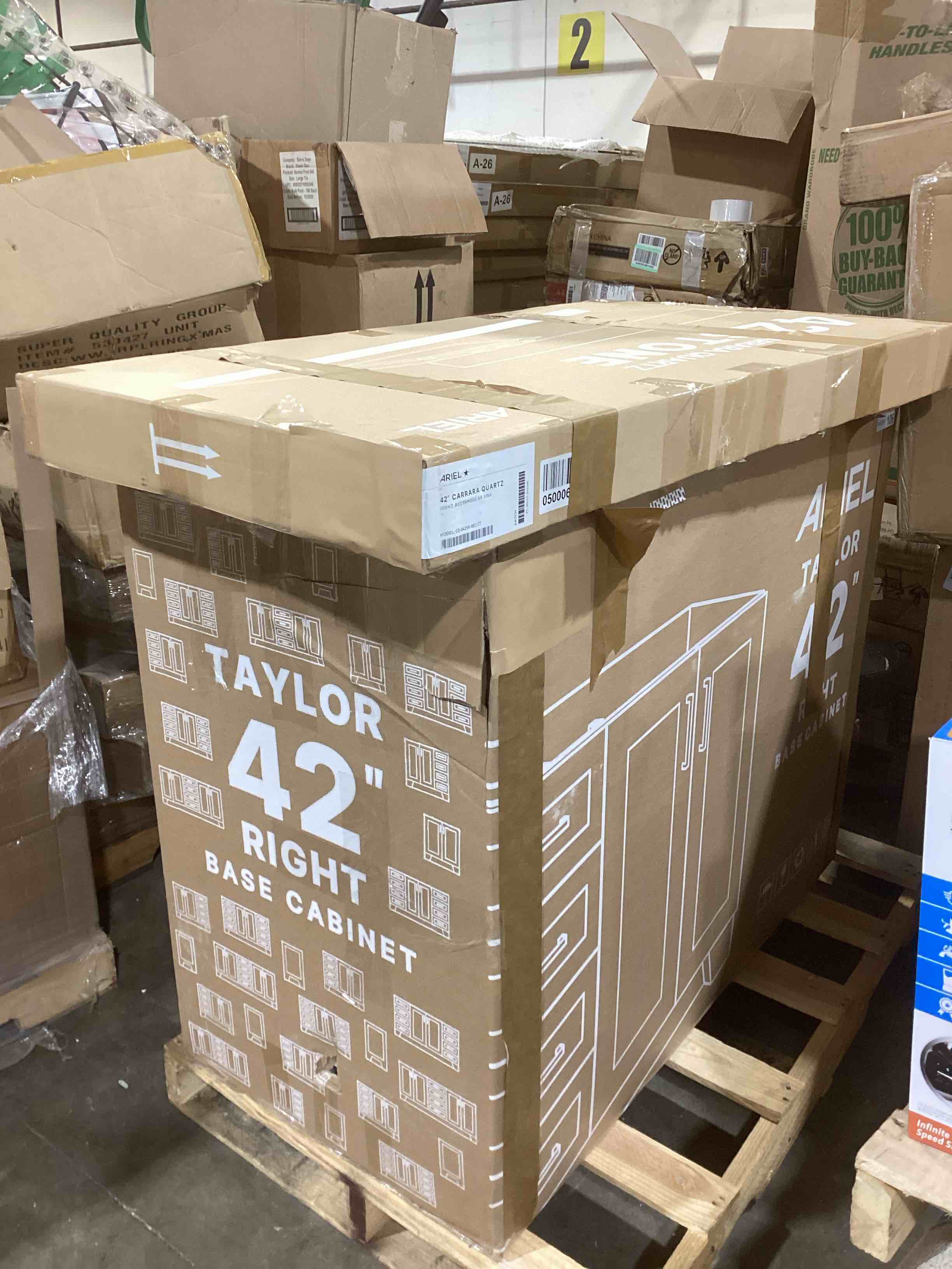 Condition photo showing New/Like New for Frawley 42'' Solid Wood Single Bathroom Vanity with 1.5'' Carrara White Quartz Top