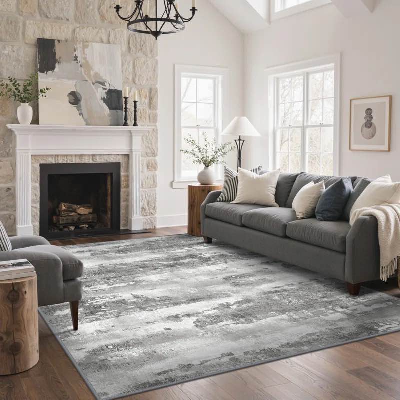 Gray Modern Abstract Machine Washable Indoor Area Rug with Non-Slip Backing, Size:   Rectangle 8' x 10'