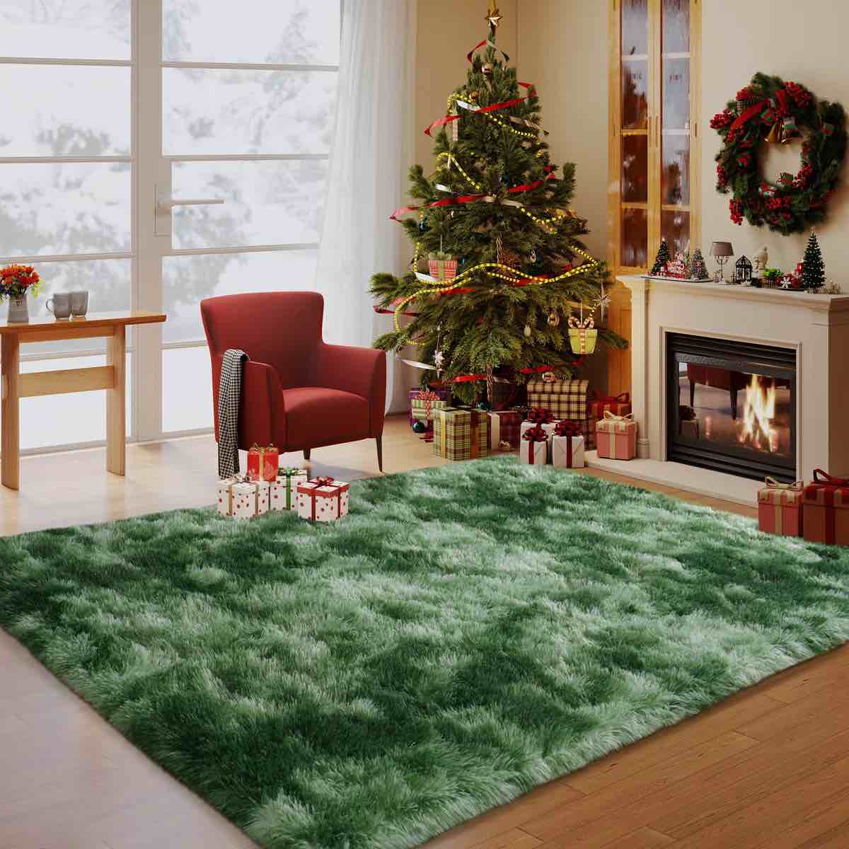 Solid Rug Soft Fluffy Indoor Area Rug for Living Room Bedroom Nursery Kids Room, Tie-dye Dark Green, Size: Rectangle 8' x 10'