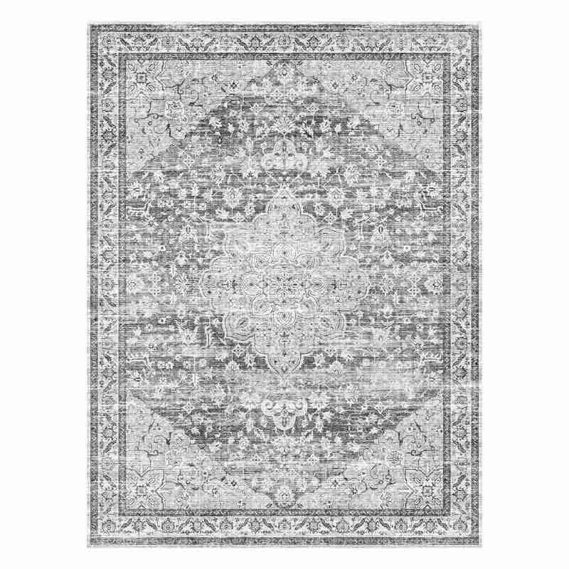 Soft Distressed Medallion Washable Rug, Ivory/Gray, Size:   Rectangle 9' x 12'