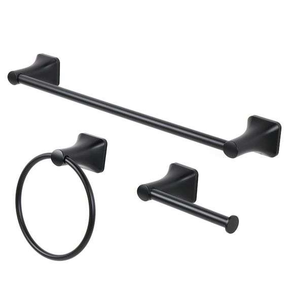 ALLEN + ROTH - 3 -Piece Dunmore Matte Black Decorative Bathroom Hardware Set Towel Bar, Toilet Paper Holder, Towel Ring Included