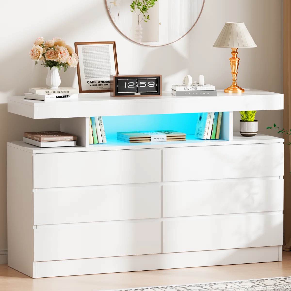 Adriel 6 Drawer 47.3” W Dresser With Power Outlet And LED Light