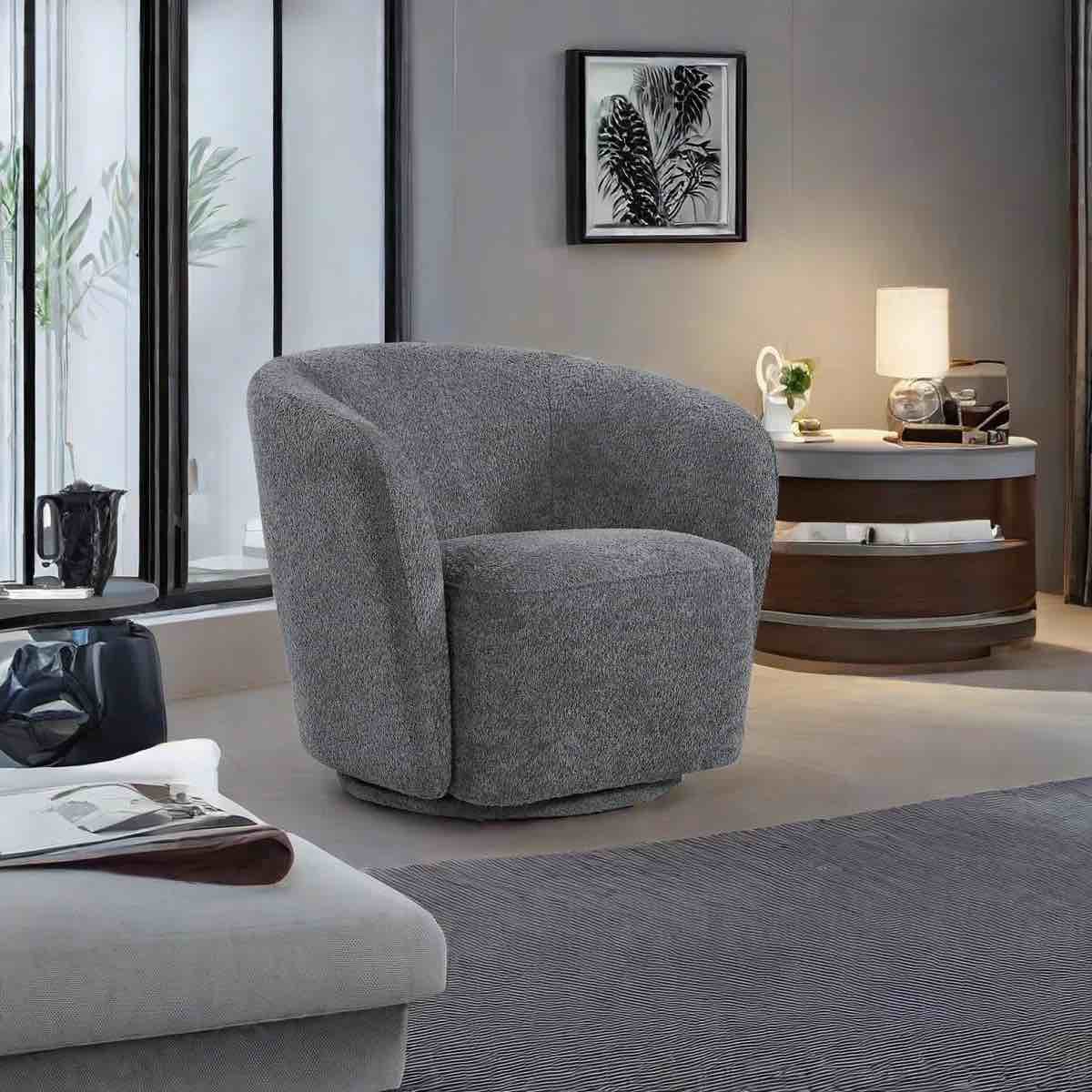 CH0030-GRAY 31.1"Width 360-degree swivel Barrel Chair