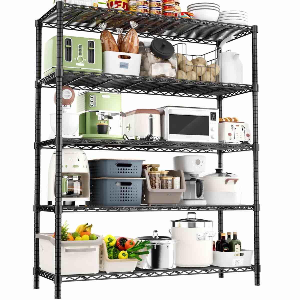 Height-Adjustable Garage Wire Shelving Unit For Kitchen, Laundry Room, Pantry, Warehouse, Basement