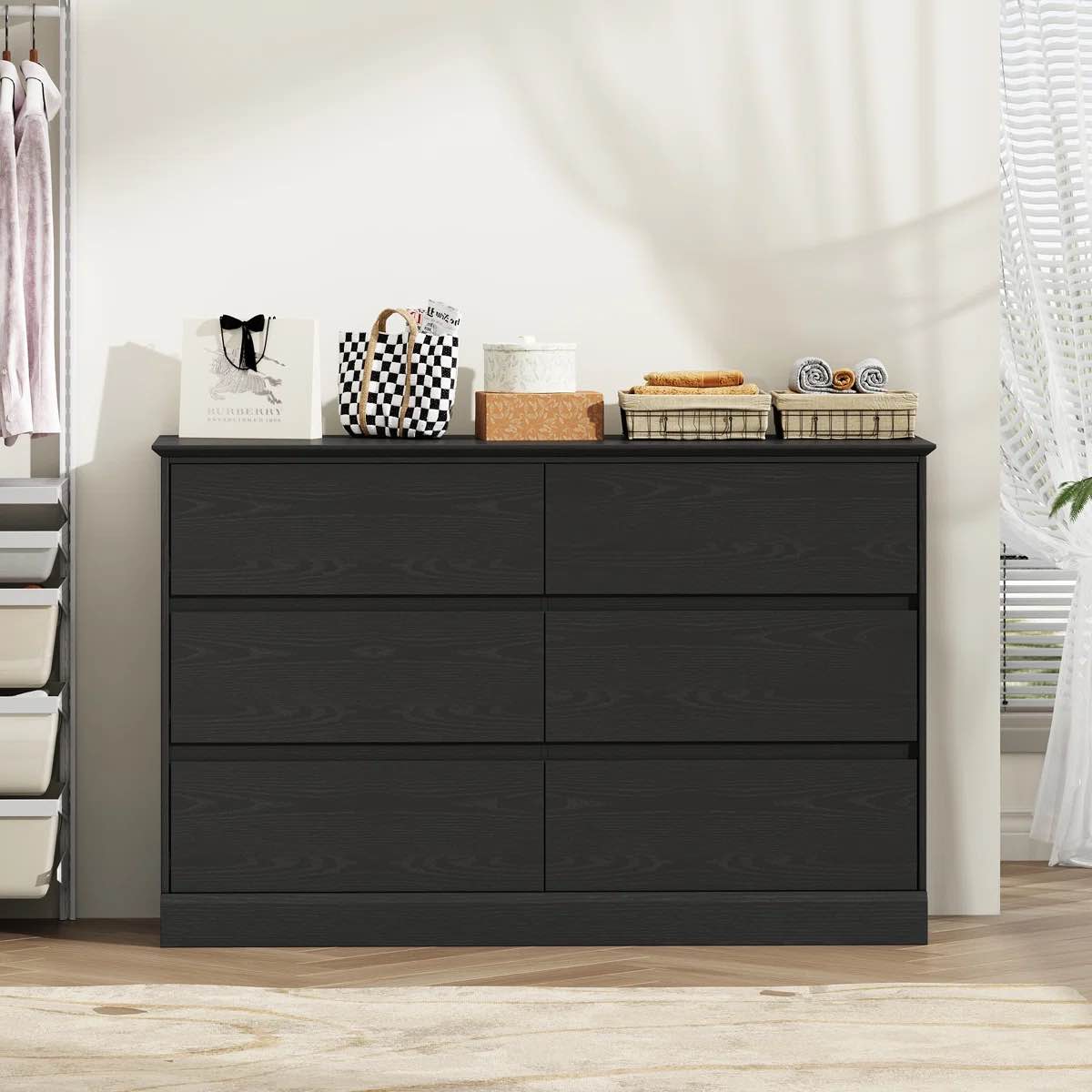 6 Drawer Double Dresser, 47.5" W Modern Wood Chest With Deep Drawers For Bedroom