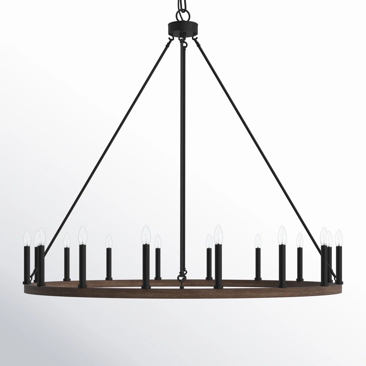 Adriana 16-Light 47" Dimmable Farmhouse Wagon Wheel Chandelier for Dining Room & Living Room, Weathered Walnut