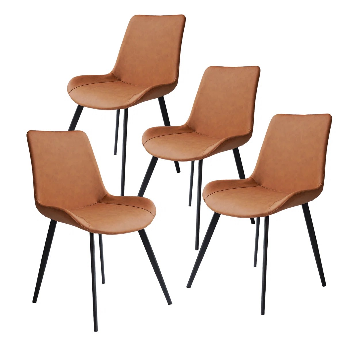 amai Faux Leather Upholstered Modern Dining Chair Side Chair with Carbon Steel Legs, Brown