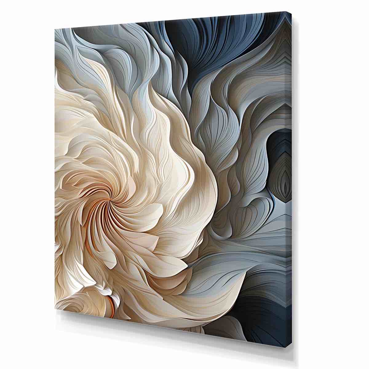White and blue feather spiral II - Abstract Geometric Canvas Print Wall Art, Size: 60" H x 40" W