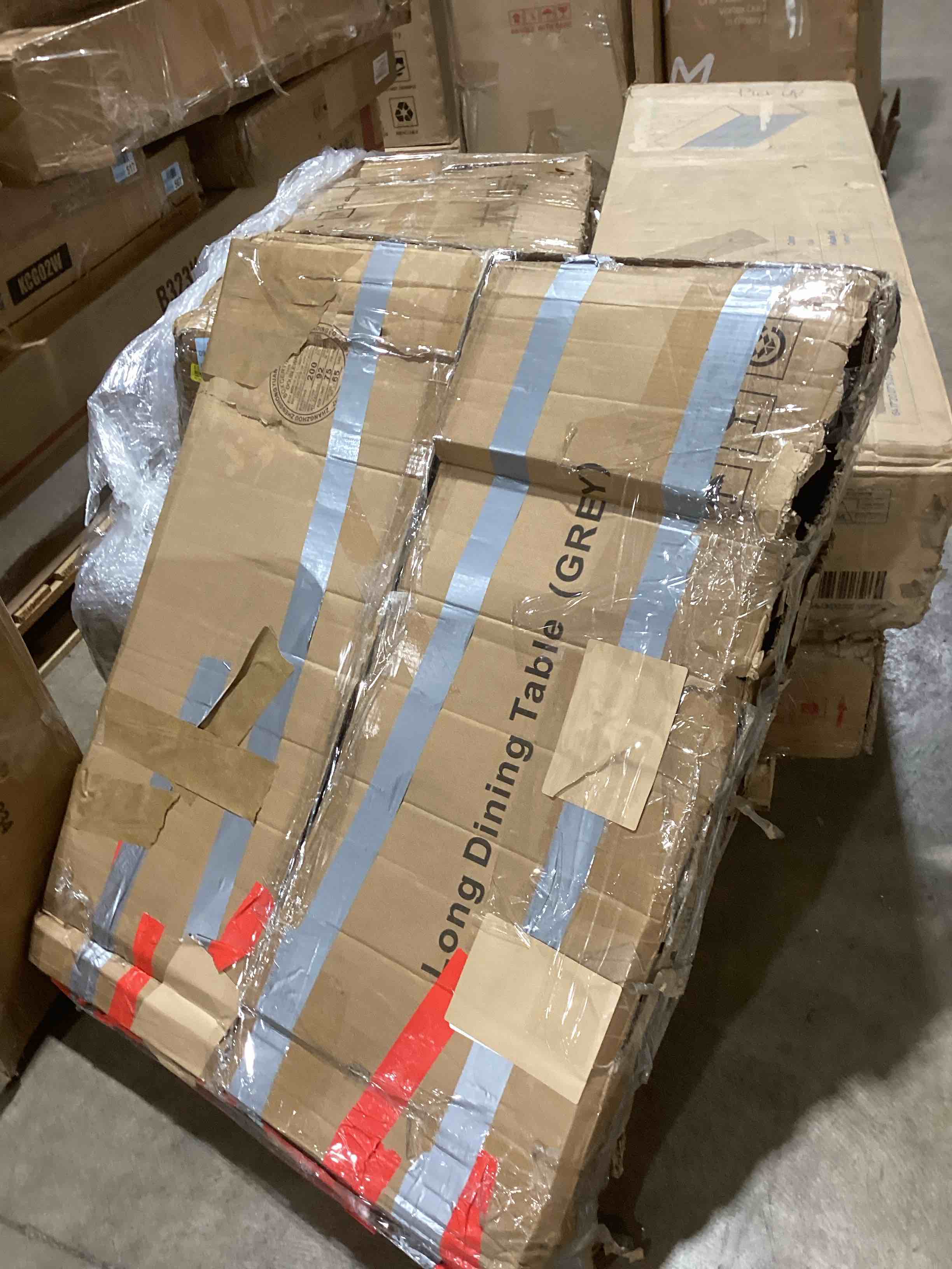 Condition photo showing As Is for SEE DESCRIPTION Industrial Dining Table for 6-8 People, 70.87" Long Wooden Kitchen Table with Sturdy Metal Frame & Rustic Brown Finish