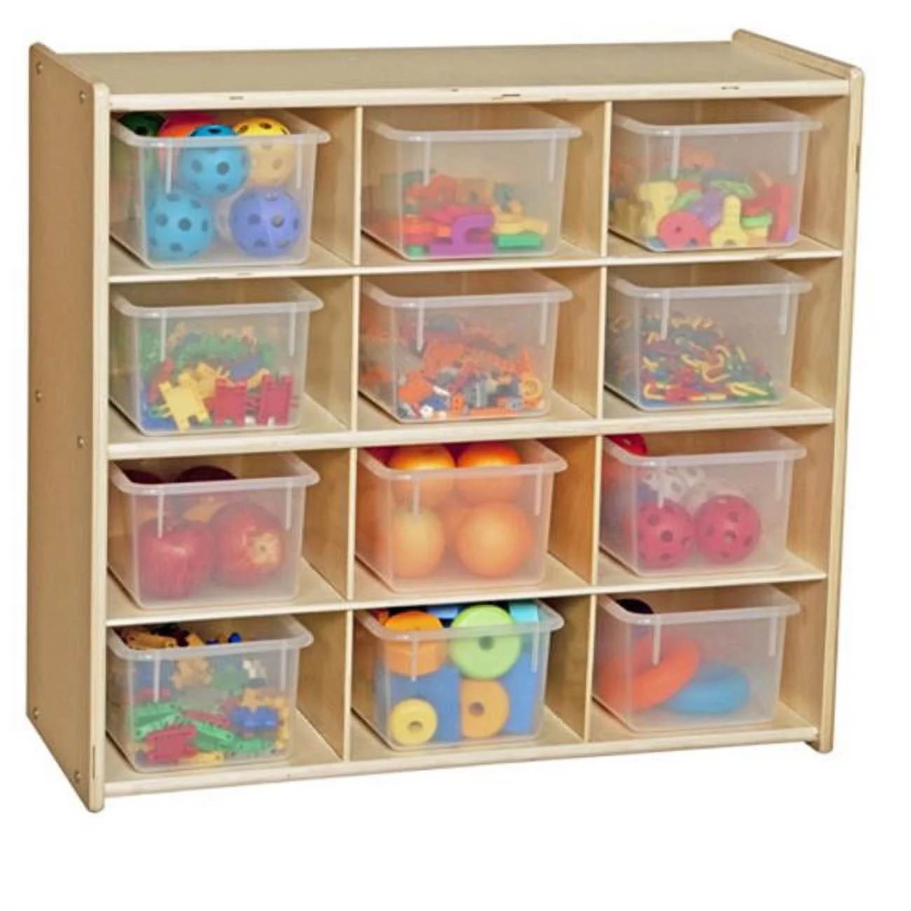 Contender C16121F Contender Baltic Birch 12-Cubby Storage Unit With Clear Tubs-Assembled