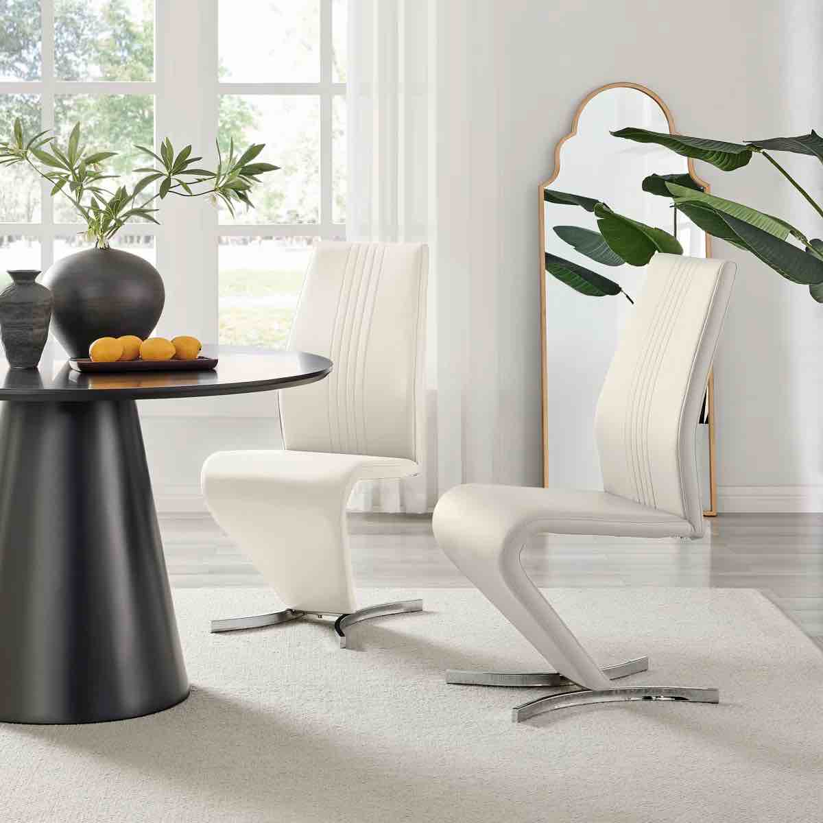 wilhelm faux leather chrome feet 'z' leg dining chairs modern design (set of 2)